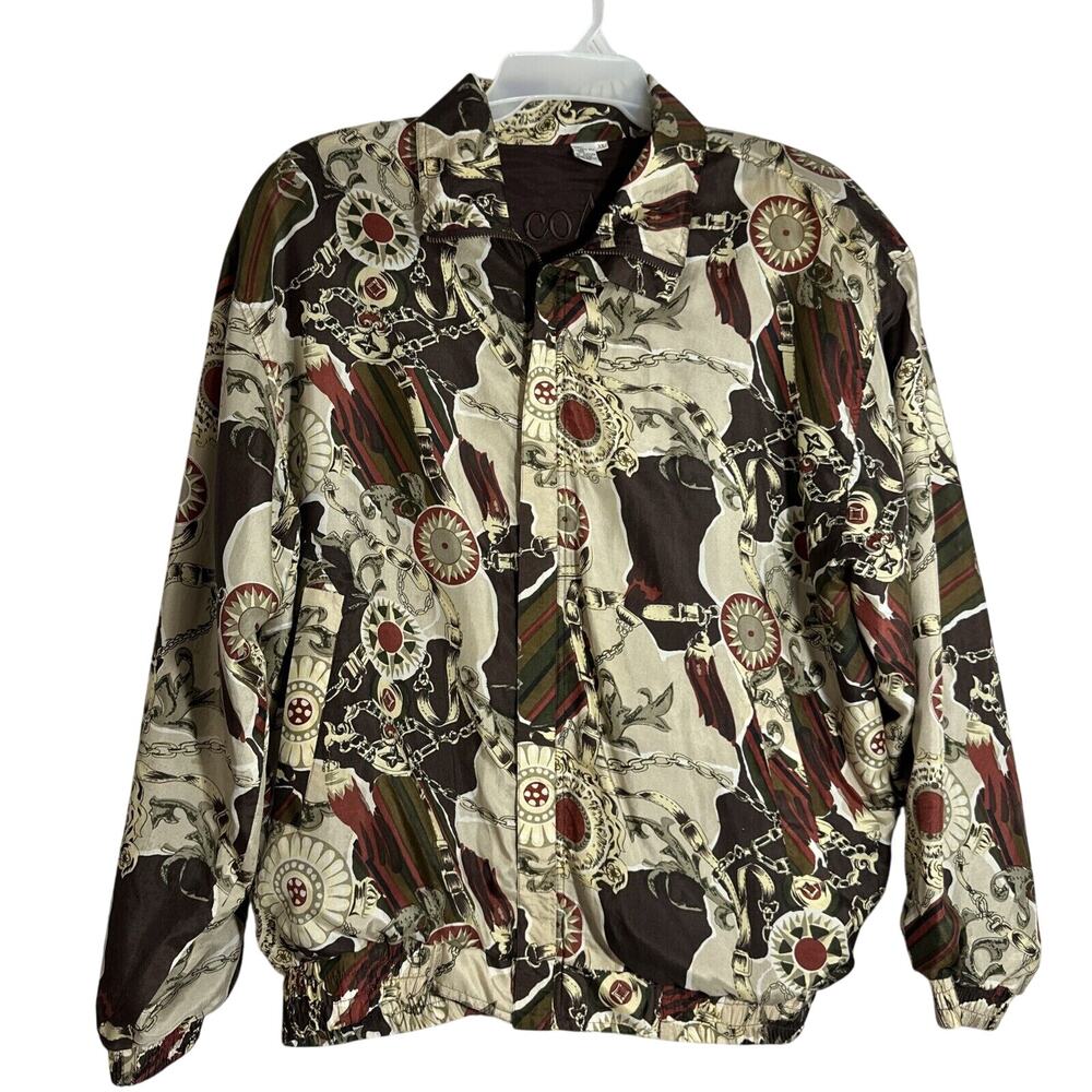 Coaco Vintage Silk Bomber Jacket 90s Nautical Size XL Lightweight Brown